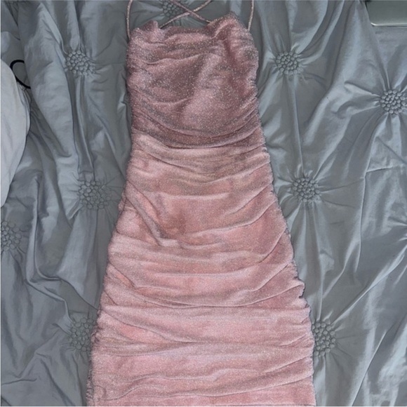 Chic Pink Ruched Mini Dress - Picture 1 of 7